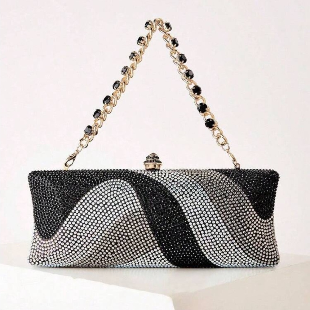 Black and Silver Crystal Evening Clutch - Picture 2 of 7